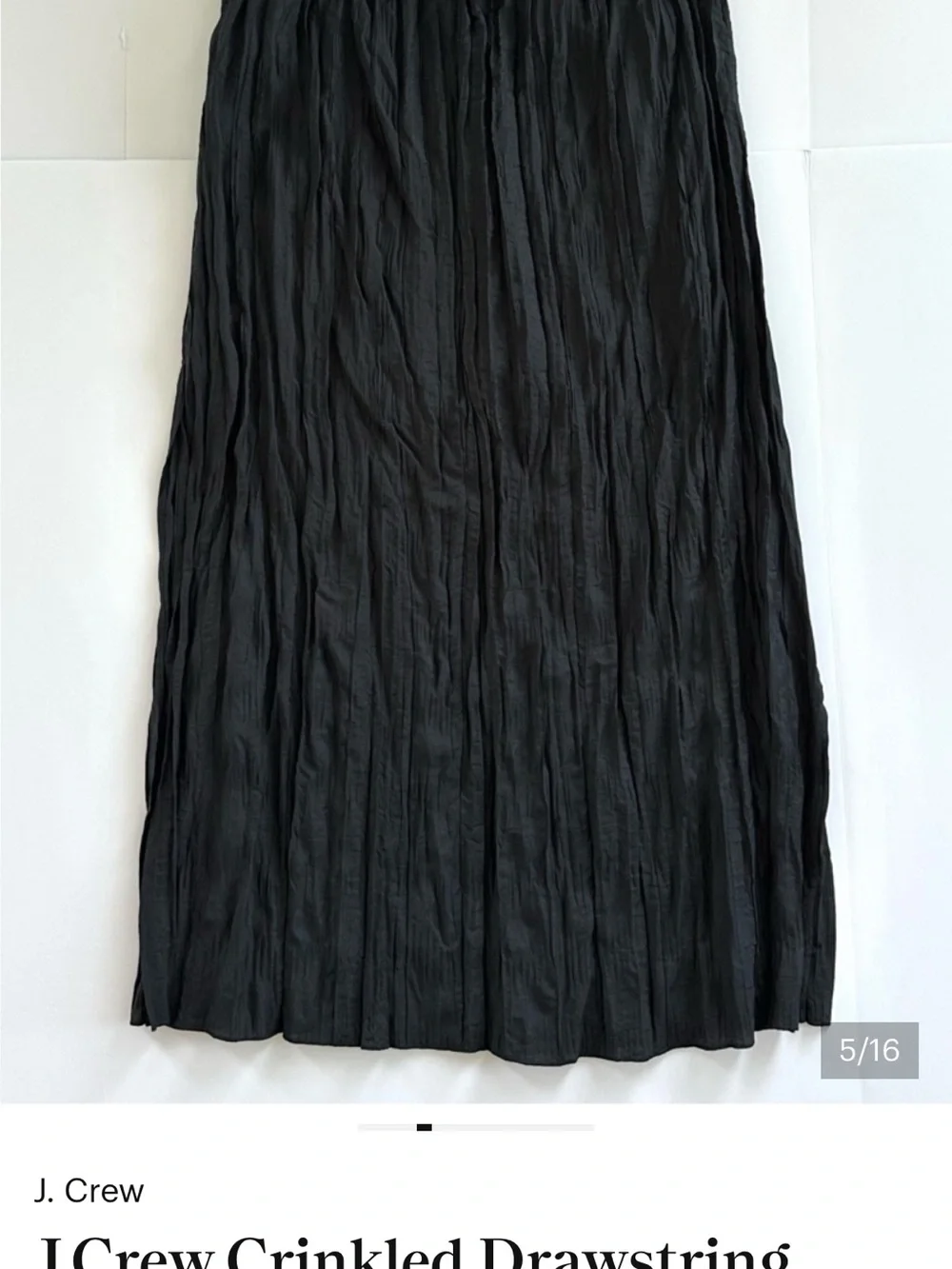 NWT J.Crew Crinkled Drawstring Midi Skirt in Black